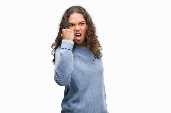 Mooie Jonge Spaanse Vrouw Boos Gefrustreerd Schreeuwen Met Woede Gek — Stockfoto