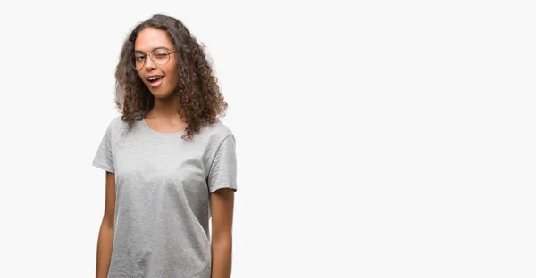 Beautiful Young Hispanic Woman Wearing Glasses Winking Looking Camera Sexy — Stock Photo, Image