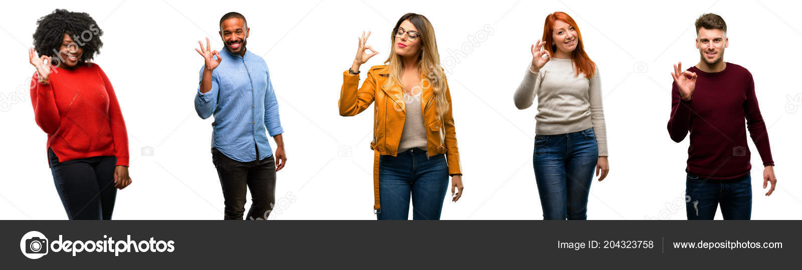 Group Cool People Woman Man Doing Sign Hand Approve Gesture — Stock Photo