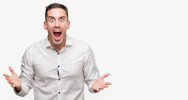 Bonito Jovem Homem Negócios Muito Feliz Animado Expressão Vencedora Celebrando — Fotografia de Stock