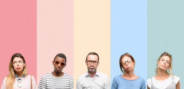 İnsanlar, kadın ve erkek uykulu ifade, çok çalıştırılıyordu ve yorgun ile karışık Grup