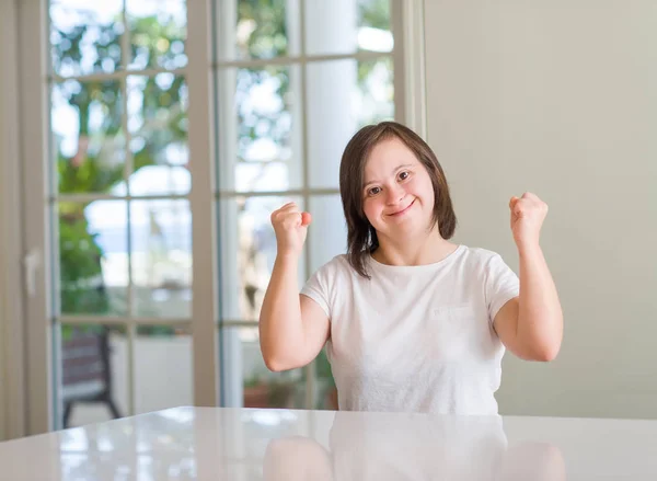 Syndrome Woman Home Screaming Proud Celebrating Victory Success Very Excited — Stock Photo, Image