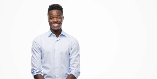 Jovem Afro Americano Vestindo Uma Camisa Com Rosto Feliz Sorrindo — Fotografia de Stock