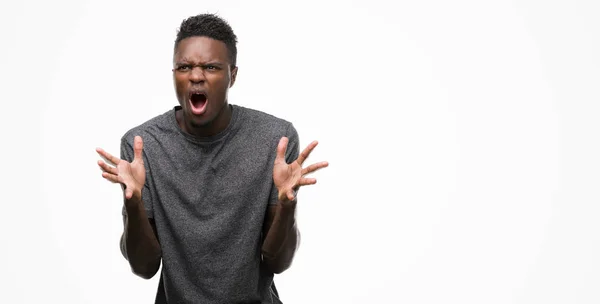 Junger Afrikanisch Amerikanischer Mann Grauem Shirt Der Verrückt Und Erfolgsverrückt — Stockfoto