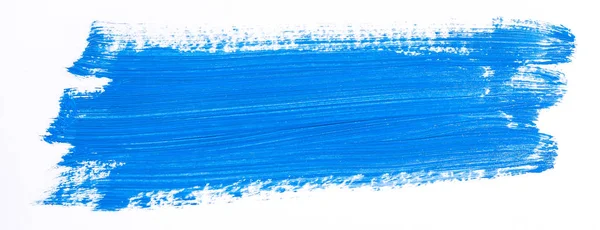 Blauwe Penseelstreek Geïsoleerd Witte Achtergrond — Stockfoto