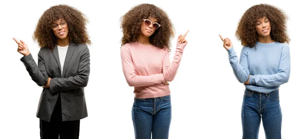 Jovem Afro Americano Vestindo Roupas Diferentes Com Grande Sorriso Rosto — Fotografia de Stock