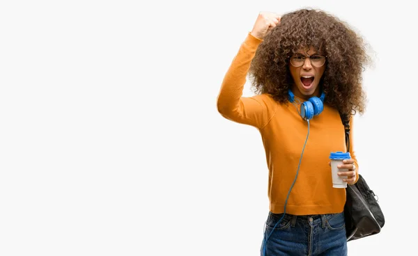 Africano Americano Estudante Mulher Irritado Irritado Expressando Emoção Negativa Irritado — Fotografia de Stock