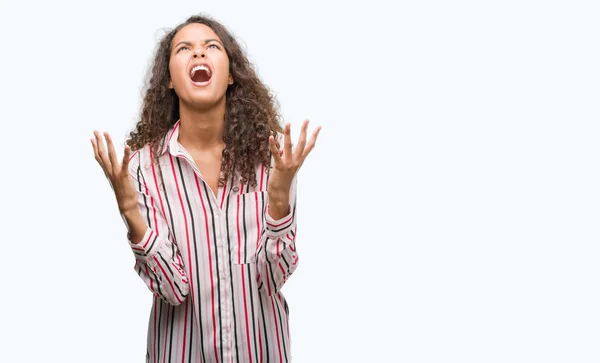 Beautiful Young Hispanic Woman Crazy Mad Shouting Yelling Aggressive Expression — Stock Photo, Image