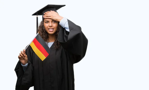 Fiatal Spanyol Visel Érettségi Egységes Gazdaságban Németország Zászlaja Hangsúlyozta Kézzel — Stock Fotó
