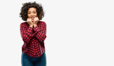 Güzel Arap kadın mutlu ve ifade wow jest tezahürat