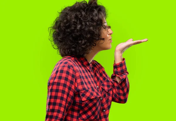 Beautiful Arab Woman Expressing Love Blows Kiss Camera Flirting — Stock Photo, Image