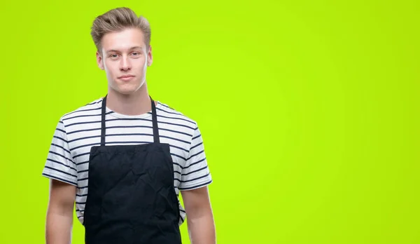 Young Handsome Blond Man Wearing Apron Confident Expression Smart Face — Stock Photo, Image