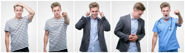 Collage Snygg Blond Man Bär Olika Outifits — Stockfoto