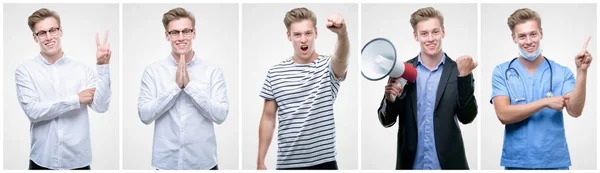 Collage Snygg Blond Man Bär Olika Outifits — Stockfoto