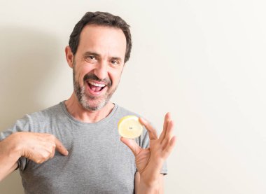 Komuta sizde limon meyve sürpriz yüz işaret parmağı kendisine holding