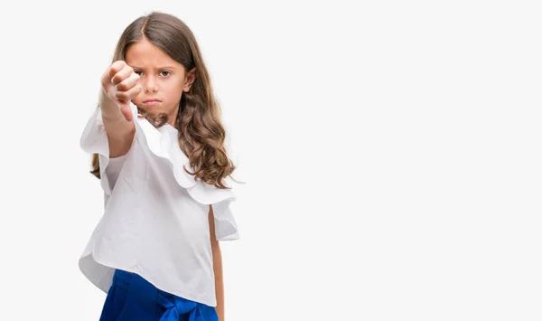Menina Hispânica Morena Olhando Infeliz Irritado Mostrando Rejeição Negativo Com — Fotografia de Stock