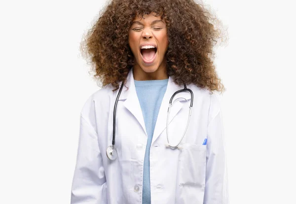 Americký Lékař Ženu Zdravotník Pracující Stresující Hrůzu Panice Křičel Podrážděně — Stock fotografie