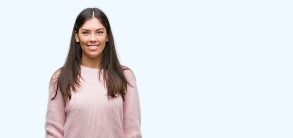 Young Beautiful Hispanic Woman Wearing Sweater Happy Cool Smile Face — Stock Photo, Image