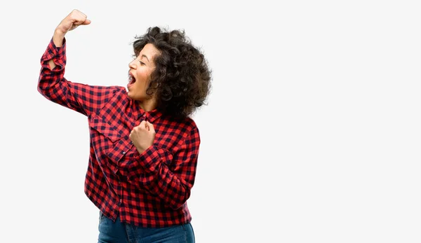 Beautiful Arab Woman Happy Excited Celebrating Victory Expressing Big Success — Stock Photo, Image