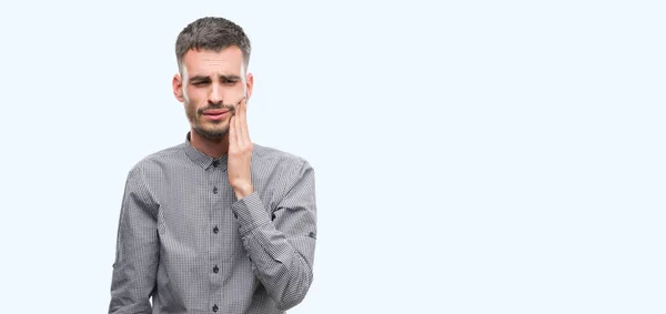 Young Hipster Man Touching Mouth Hand Painful Expression Because Toothache — Stock Photo, Image