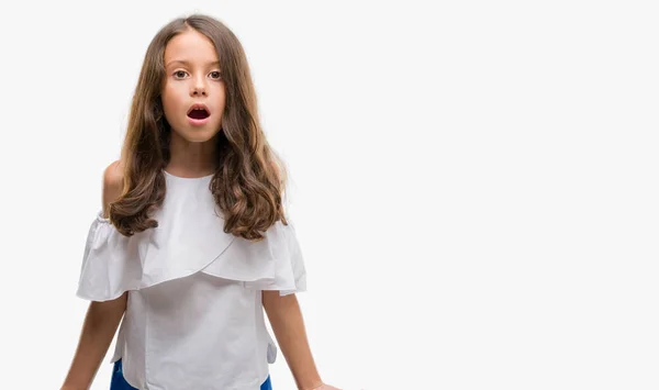 Brunette Hispanic Girl Afraid Shocked Surprise Expression Fear Excited Face — Stock Photo, Image