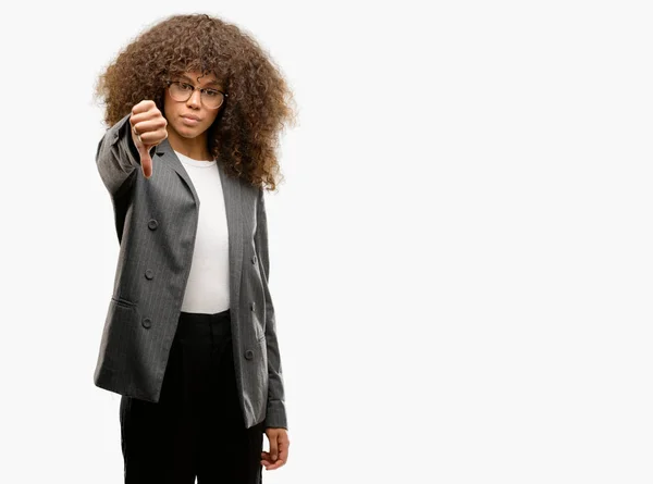 Afryki Amerykański Biznes Kobieta Niezadowolony Zły Wyświetlono Odrzucenia Negatywne Kciuk — Zdjęcie stockowe