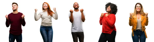 Grupo Pessoas Legais Mulher Homem Feliz Animado Celebrando Vitória Expressando — Fotografia de Stock