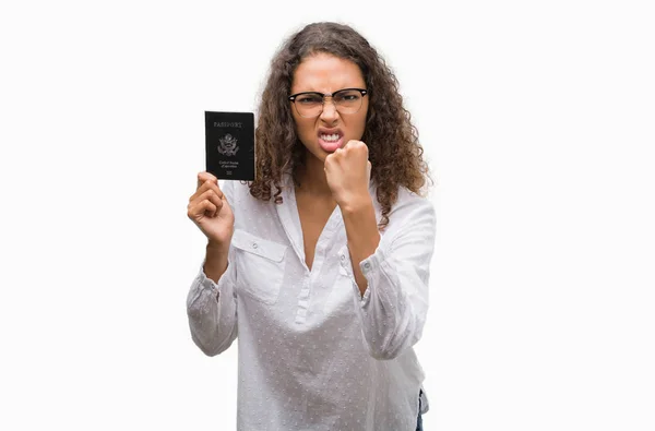 Νεαρή Γυναίκα Ισπανόφωνος Κατέχουν Διαβατήριο Των Ηνωμένων Πολιτειών Της Αμερικής — Φωτογραφία Αρχείου