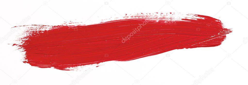 Red brush stroke isolated over white background