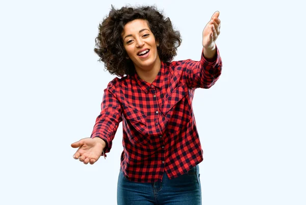 Mulher Árabe Bonita Confiante Feliz Com Grande Sorriso Natural Gesto — Fotografia de Stock