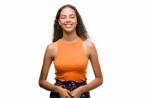 Mujer Hispana Joven Con Una Cara Feliz Pie Sonriendo Con — Foto de Stock