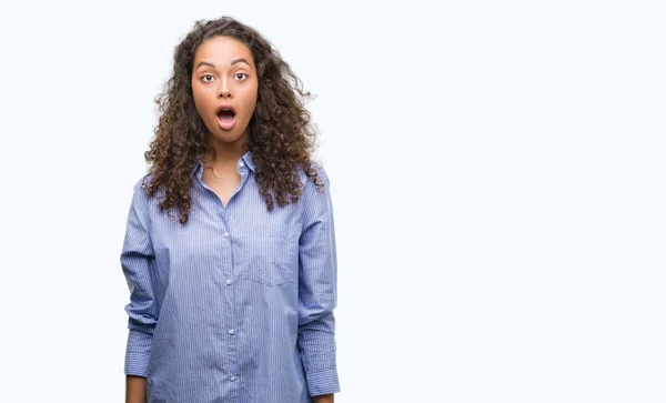 Young Hispanic Business Woman Afraid Shocked Surprise Expression Fear Excited — Stock Photo, Image
