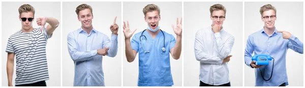 Collage Snygg Blond Man Bär Olika Outifits — Stockfoto