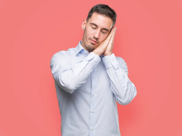 Bel Giovane Uomo Affari Che Dorme Stanco Sognando Posa Con — Foto Stock