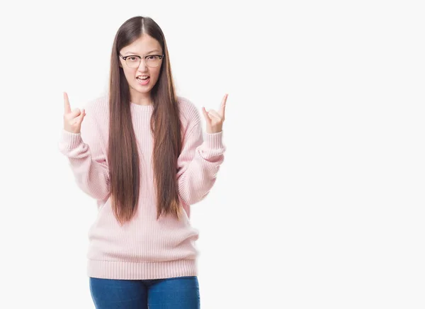 Young Chinese Woman Isolated Background Wearing Glasses Shouting Crazy Expression — Stock Photo, Image