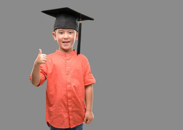 Dark Haired Little Child Wearing Graduation Cap Happy Big Smile — Stock Photo, Image