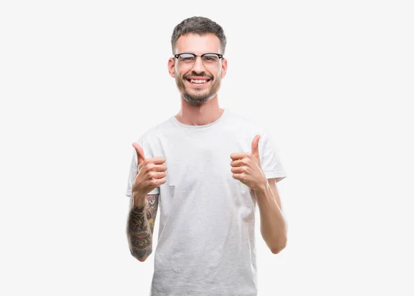 Young Tattooed Adult Man Success Sign Doing Positive Gesture Hand — Stock Photo, Image