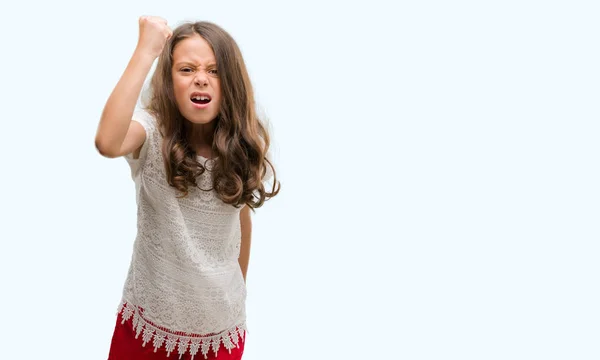 Bruna Ragazza Ispanica Arrabbiato Pazzo Alzando Pugno Frustrato Furioso Mentre — Foto Stock