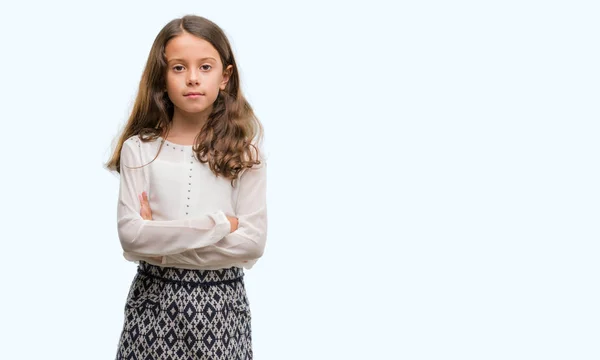 Menina Hispânica Morena Com Expressão Séria Rosto Simples Natural Olhando — Fotografia de Stock