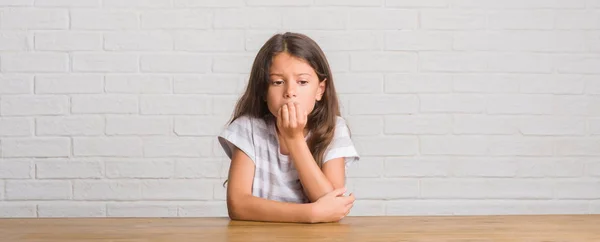 Young Hispanic Kid Sitting Table Home Looking Stressed Nervous Hands — Stock Photo, Image