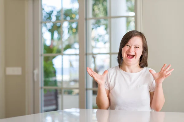 Syndrome Woman Home Crazy Mad Shouting Yelling Aggressive Expression Arms — Stock Photo, Image