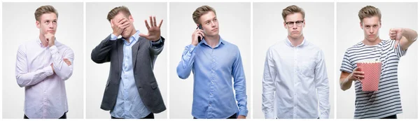 Collage Handsome Blond Man Wearing Different Outifits — Stock Photo, Image