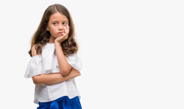 Morena Hispânica Menina Pensando Parecendo Cansado Entediado Com Problemas Depressão — Fotografia de Stock