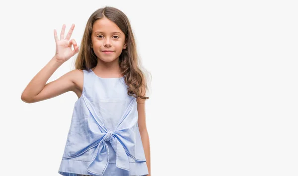 Parmak Ile Işareti Yapıyor Olumlu Gülümseyen Esmer Spanyol Kız Başarılı — Stok fotoğraf