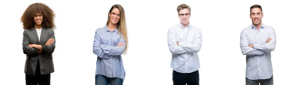 Team Van Zakelijke Mannen Vrouwen Blij Gezicht Lachend Met Gekruiste — Stockfoto