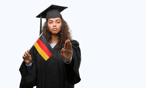 Fiatal Spanyol Visel Érettségi Egységes Védelem Holding Németország Zászlaja Nyitott — Stock Fotó