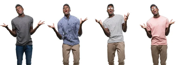 Collage Homme Afro Américain Portant Différentes Tenues Fou Fou Crier — Photo