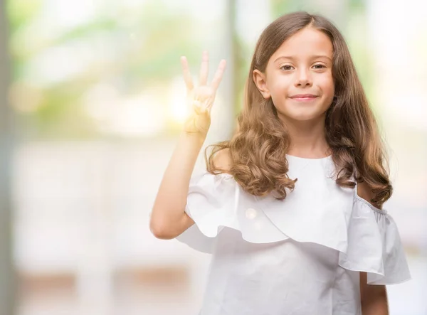 Brünettes Hispanisches Mädchen Das Mit Fingern Nummer Drei Nach Oben — Stockfoto