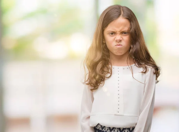 Brunette Hispanic Girl Skeptic Nervous Frowning Upset Because Problem Negative — Stock Photo, Image