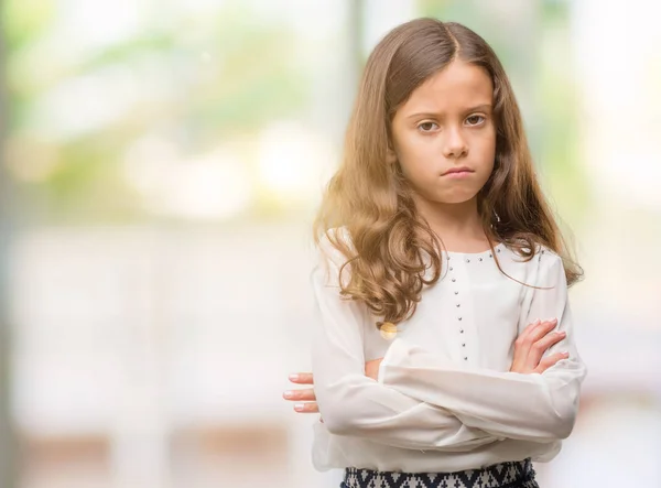 Brunette Hispanic Girl Skeptic Nervous Disapproving Expression Face Crossed Arms — Stock Photo, Image